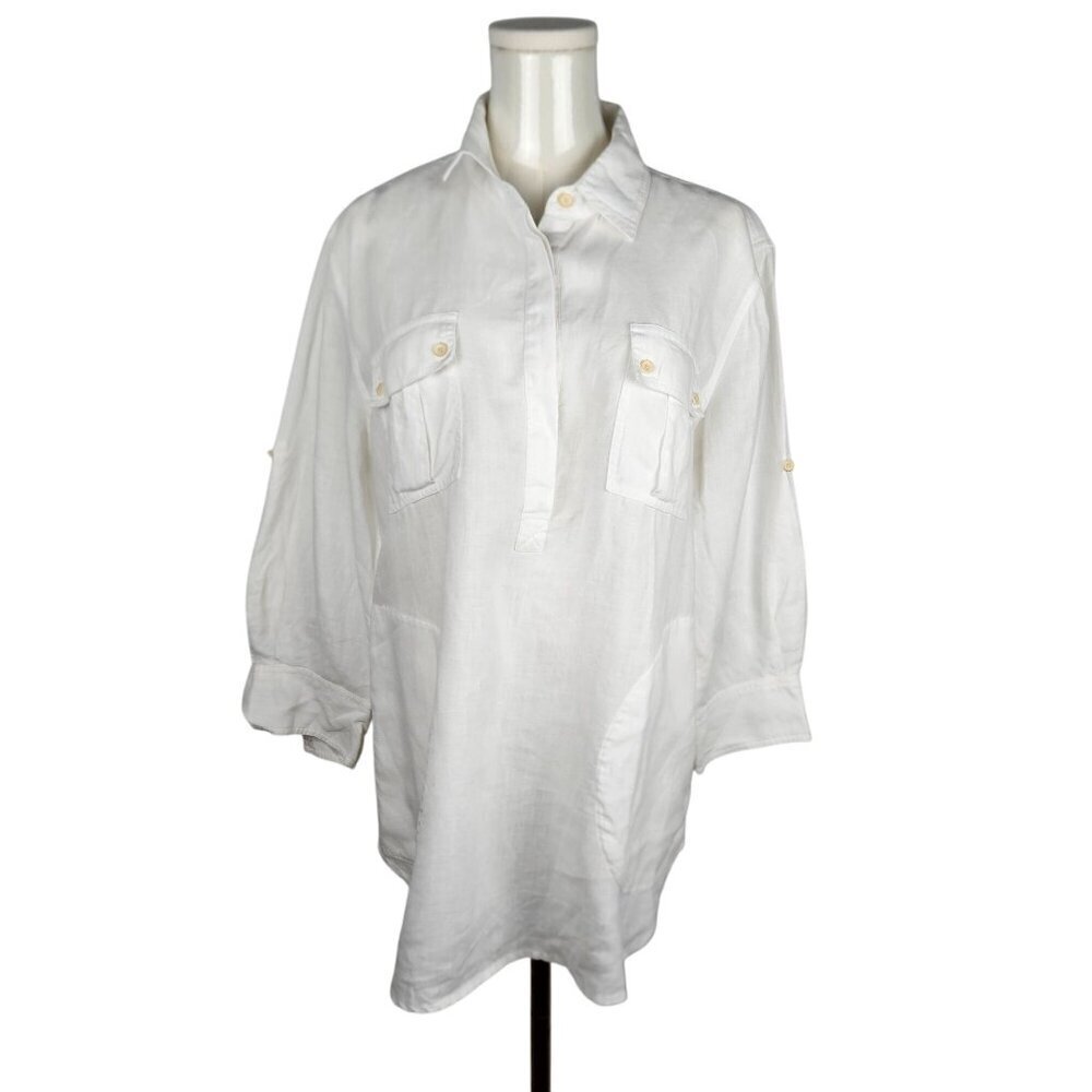 Tommy Bahama Relax White Linen Medium Tunic Shirt Coastal Casual Resortwear‎